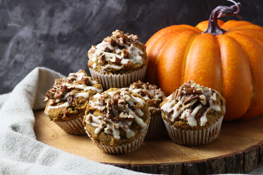 Keto Pumpkin Pecan Muffins With MCT Cream Cheese Glaze